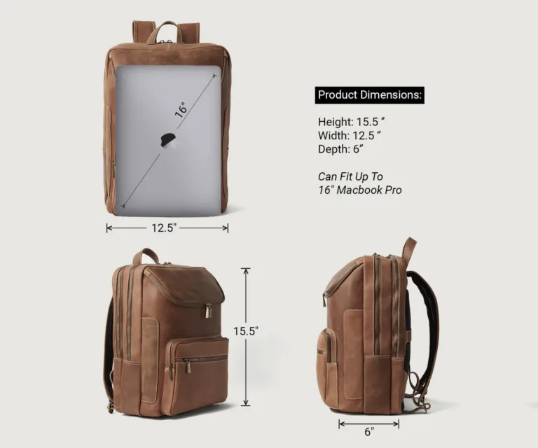 The Bedford Vintage Tan Leather Backpack Luxury Handcrafted Leather Bag — Spacious Interior & Organization Layout