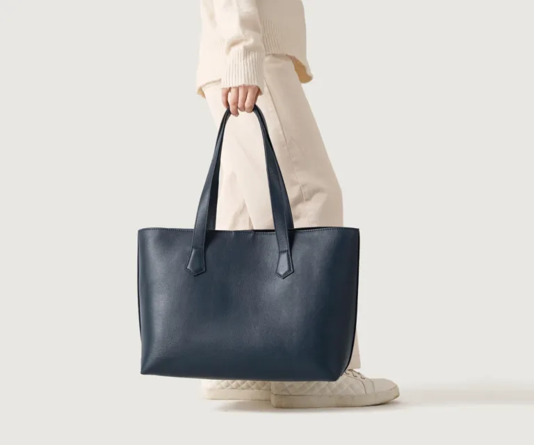 The Bianca Blue Leather Tote Bag Luxury Handcrafted Women's Bag — Three-Quarter Perspective & Silhouette