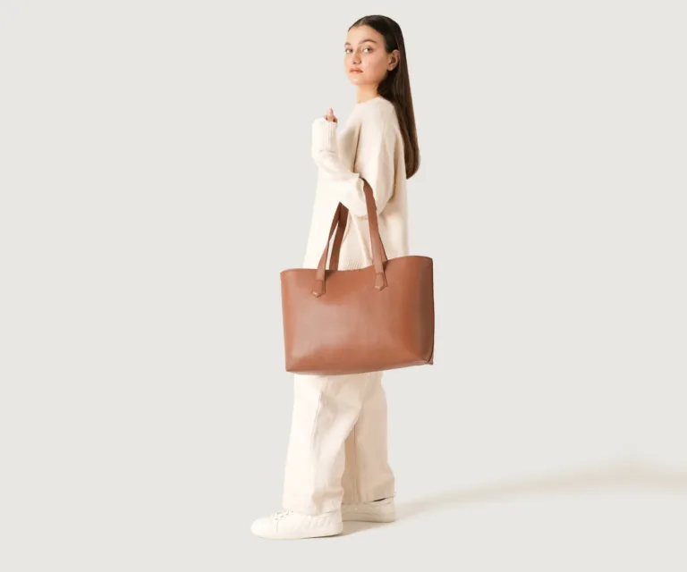 The Bianca Brown Leather Tote Bag Luxury Handcrafted Women's Bag — Three-Quarter Perspective & Silhouette