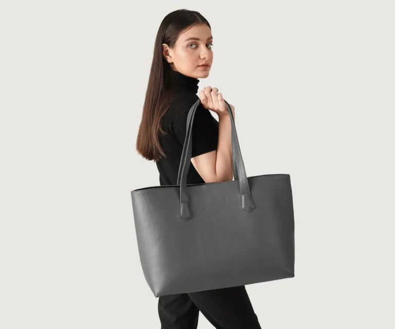 The Bianca Grey Leather Tote Bag Luxury Handcrafted Women's Bag — Three-Quarter Perspective & Silhouette