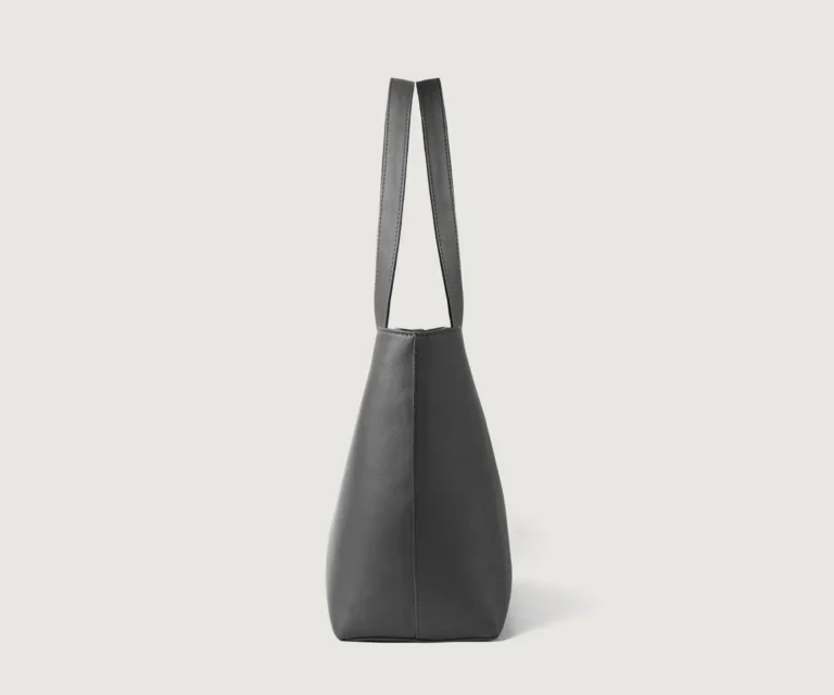 The Bianca Grey Leather Tote Bag Luxury Handcrafted Women's Bag — Rear Profile & Shoulder Strap Reinforcement