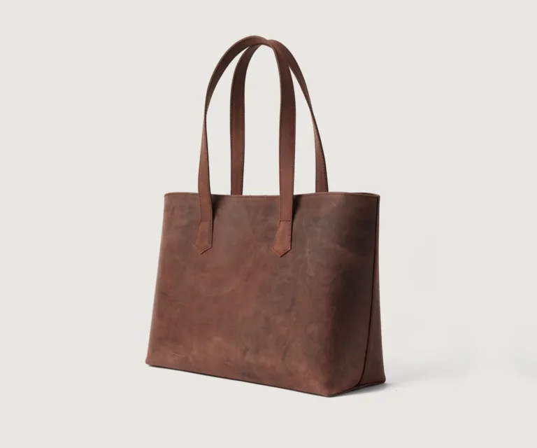 The Bianca Vintage Distressed Brown Leather Tote Bag Luxury Handcrafted Women's Bag — Rear Profile & Shoulder Strap Reinforcement