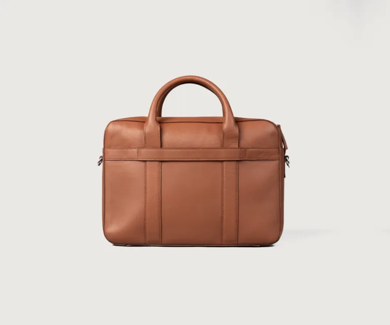 The Captain Brown Leather Briefcase Luxury Handcrafted Leather Bag — Rear Profile & Trolley Strap Reinforcement