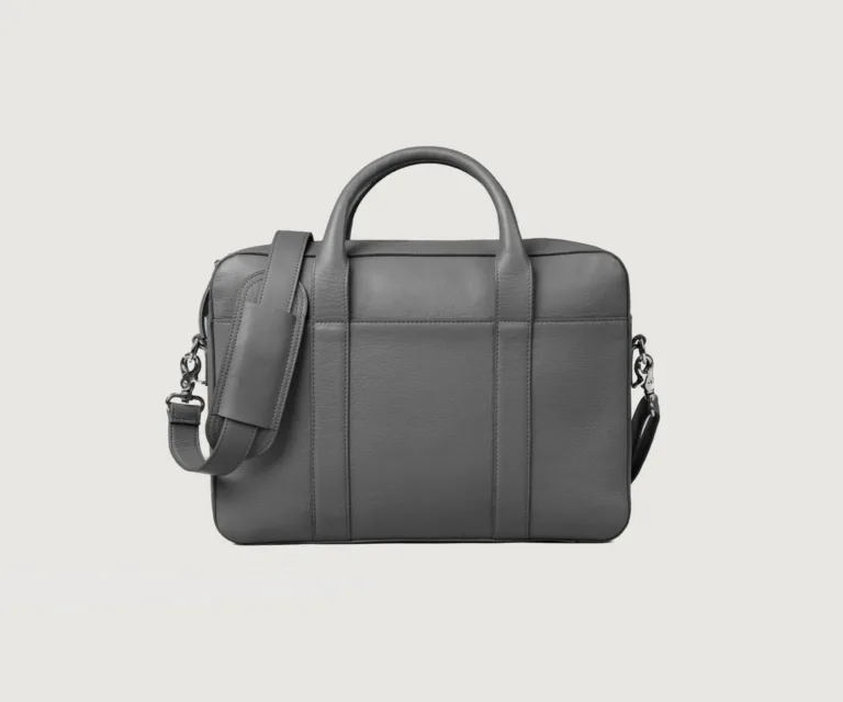 The Captain Grey Leather Briefcase Luxury Handcrafted Leather Bag — Front Exterior Hero Presentation