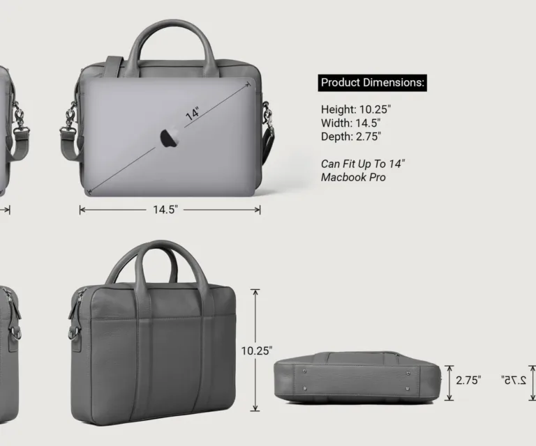 The Captain Grey Leather Briefcase Luxury Handcrafted Leather Bag — Spacious Interior & Organization Layout