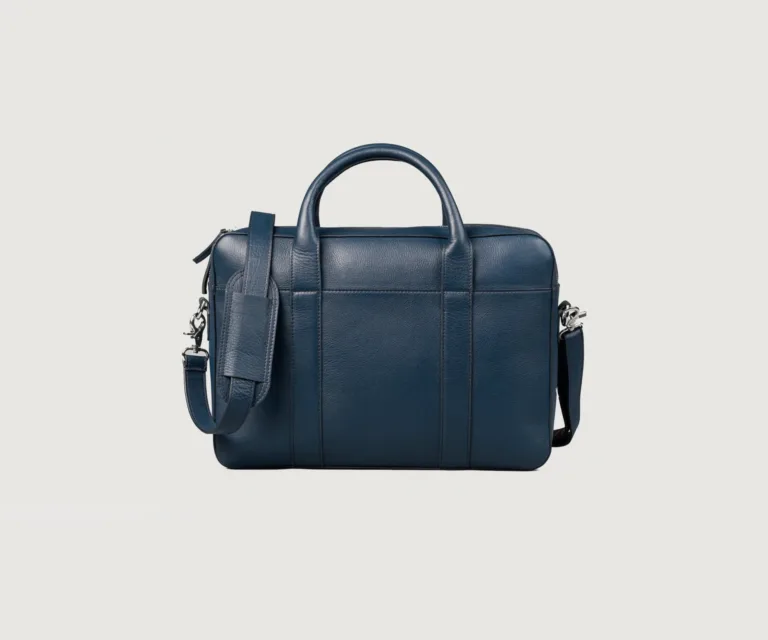 The Captain Midnight Blue Leather Briefcase — Front Hero View