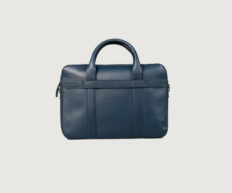 The Captain Midnight Blue Leather Briefcase — Hardware & Texture Macro