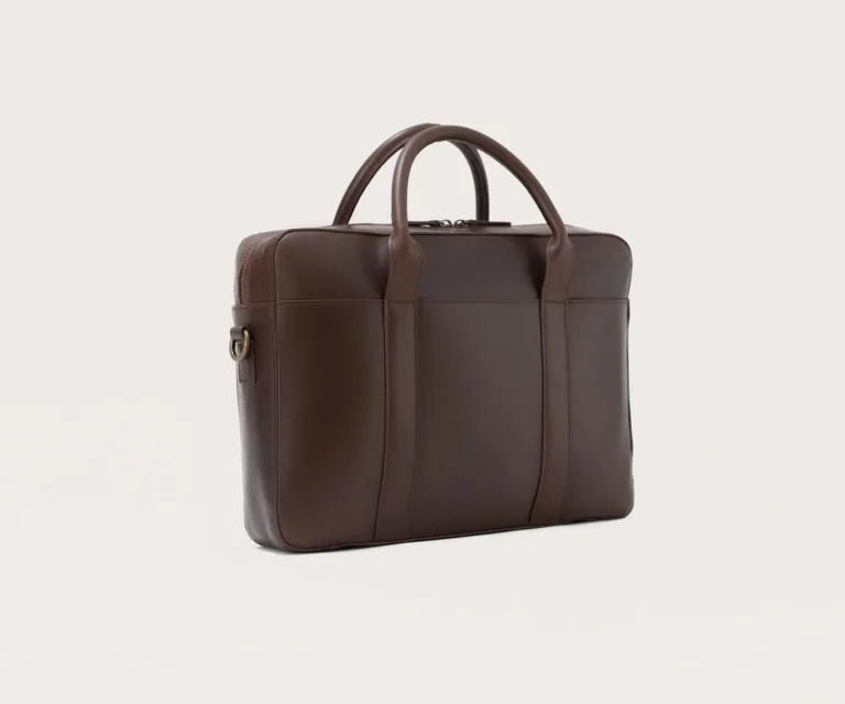 The Captain Vintage Brown Leather Briefcase Luxury Handcrafted Leather Bag — Rear Profile & Trolley Strap Reinforcement