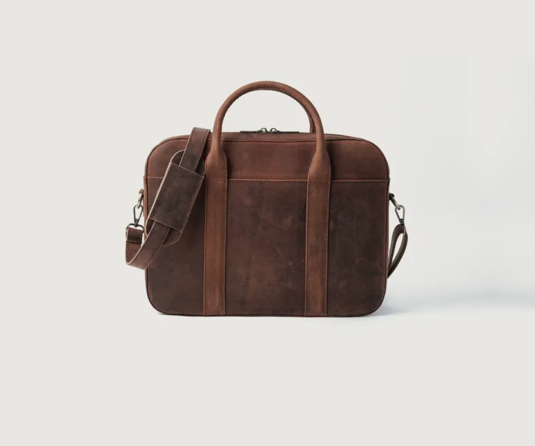 The Captain Vintage Distressed Brown Leather Briefcase Luxury Handcrafted Leather Bag — Front Exterior Hero Presentation