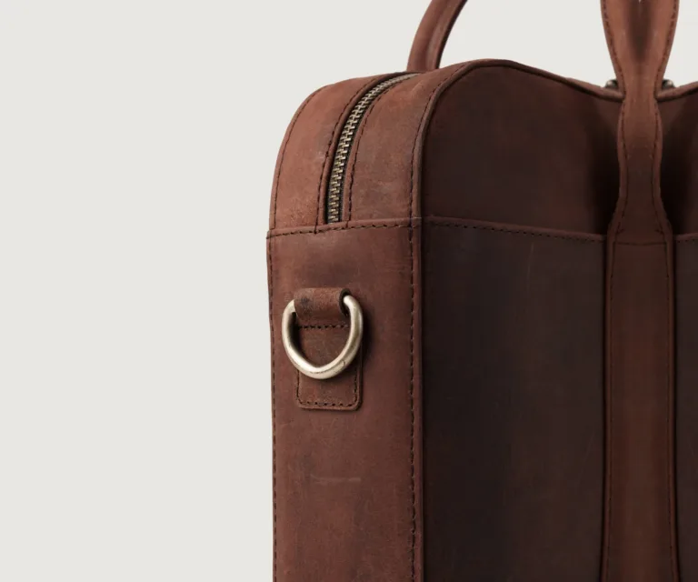 The Captain Vintage Distressed Brown Leather Briefcase Luxury Handcrafted Leather Bag — Scale & Carrying Perspective Presentation