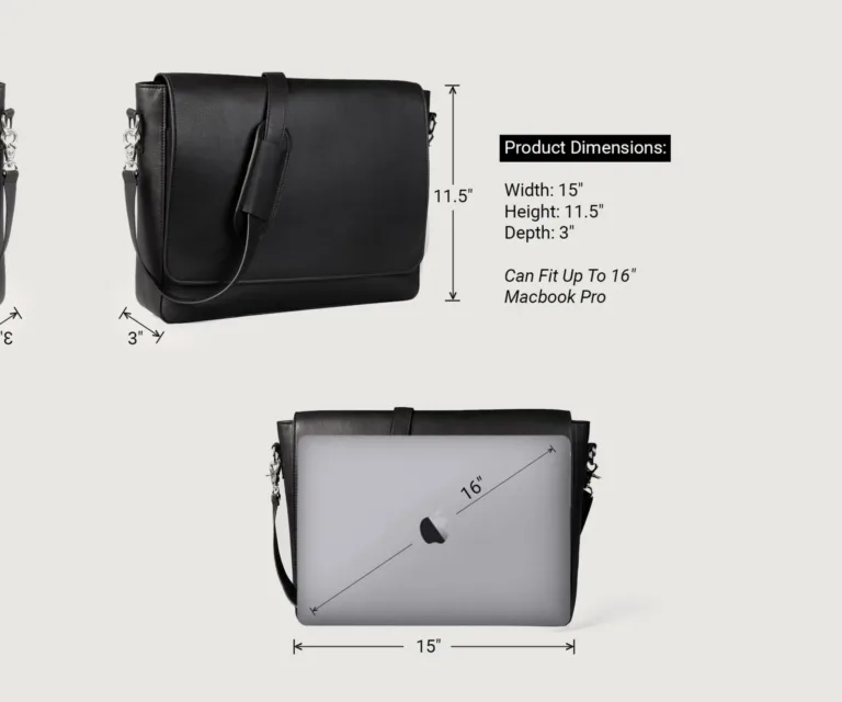 The Carismatico Black Leather Messenger Bag — Front Architectural & Material Detail