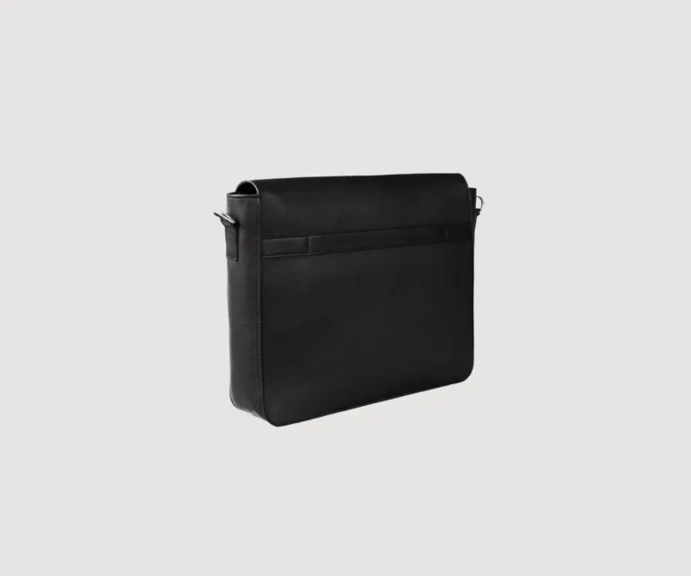 The Carismatico Black Leather Messenger Bag — Rear Back View & Silhouette