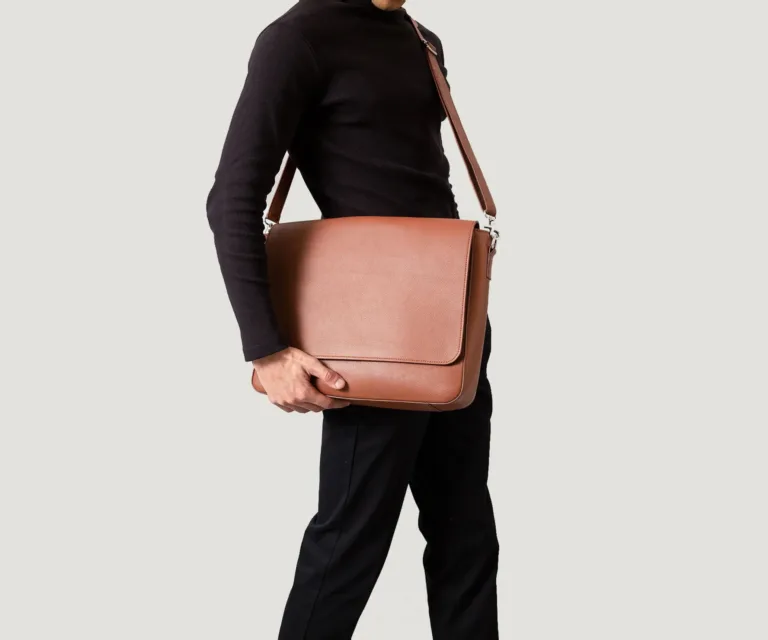 The Carismatico Brown Leather Messenger Bag — Editorial Presentation View