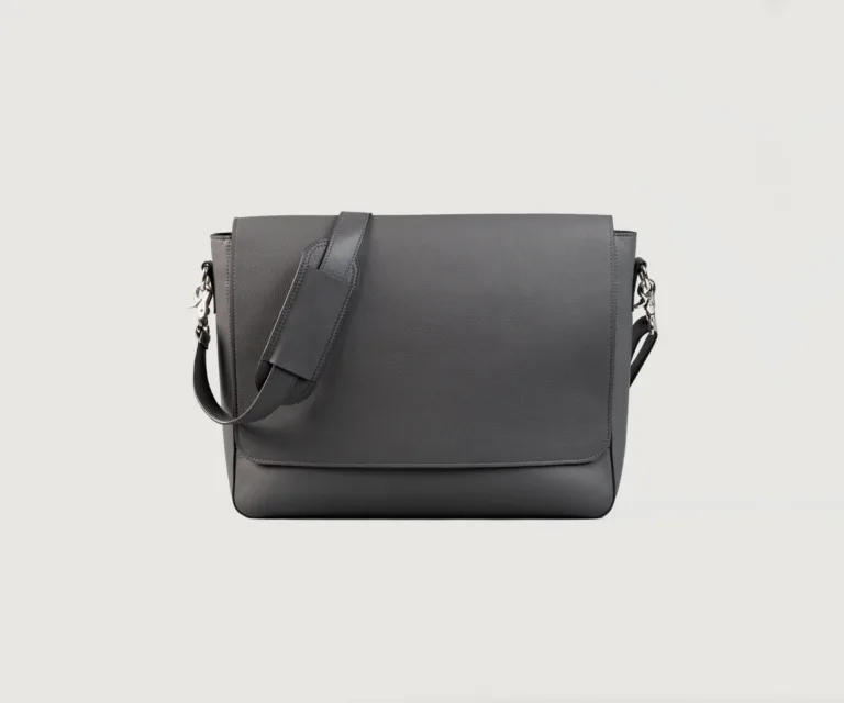 The Carismatico Grey Leather Messenger Bag — Hero Presentation