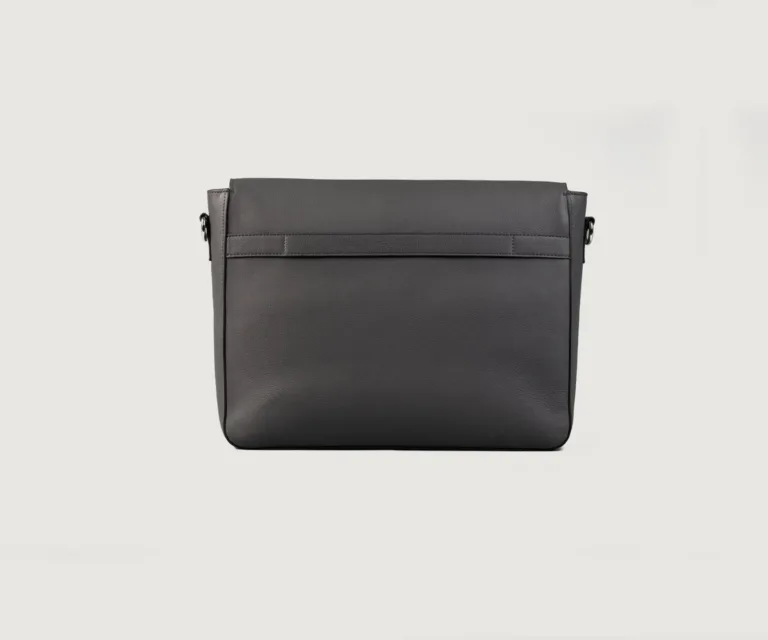 The Carismatico Grey Leather Messenger Bag — Rear Back View & Silhouette