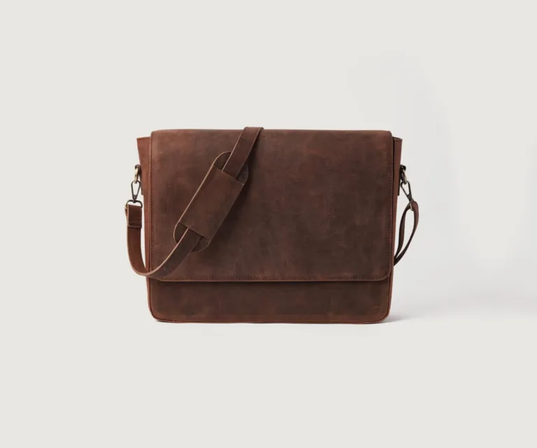 The Carismatico Vintage Distressed Brown Leather Messenger Bag Luxury Handcrafted Leather Bag — Front Exterior Hero Presentation