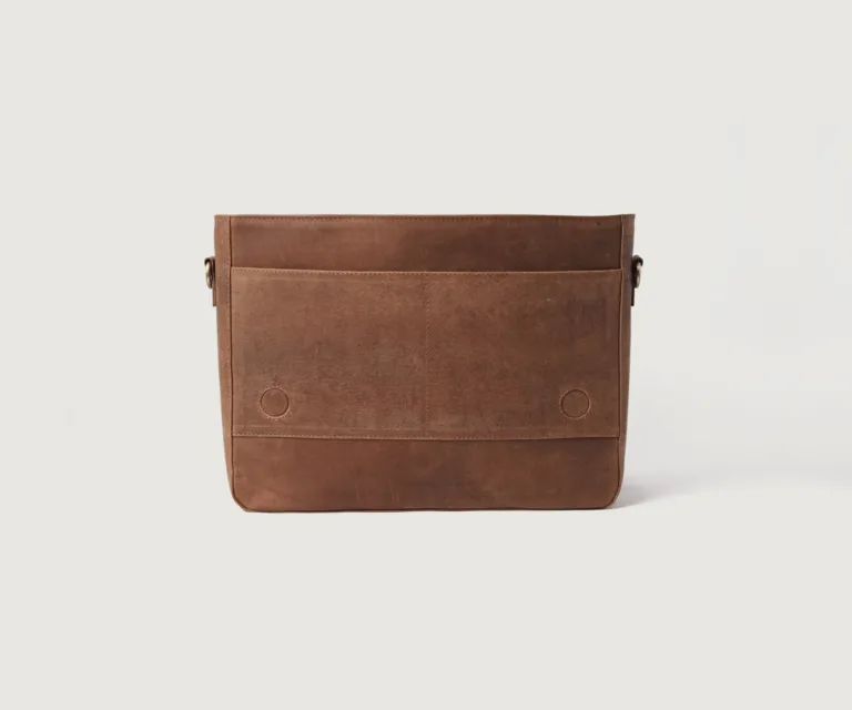 The Carismatico Vintage Tan Brown Leather Messenger Bag Luxury Handcrafted Leather Bag — Rear Profile & Trolley Strap Reinforcement