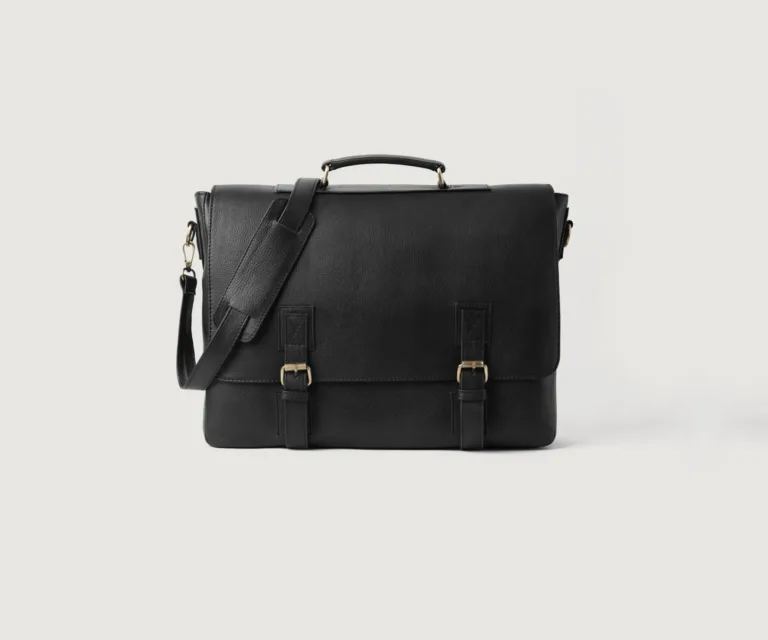 The Cristoph Black Leather Messenger Bag Luxury Handcrafted Leather Bag — Front Exterior Hero Presentation