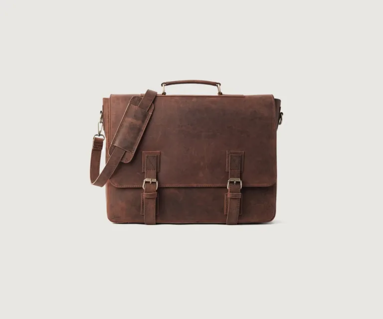 The Cristoph Vintage Distressed Brown Leather Messenger Bag Luxury Handcrafted Leather Bag — Front Exterior Hero Presentation