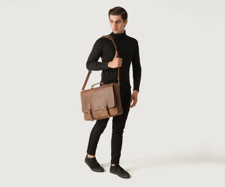 The Cristoph Vintage Tan Leather Messenger Bag Luxury Handcrafted Leather Bag — Three-Quarter Perspective & Silhouette