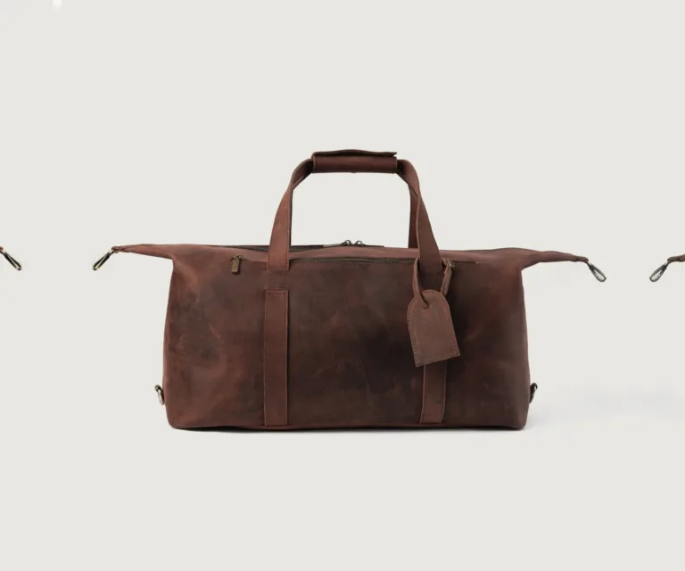 The Dale Duffle Vintage Distressed Brown Leather Duffle Bag Luxury Handcrafted Leather Bag — Front Exterior Hero Presentation