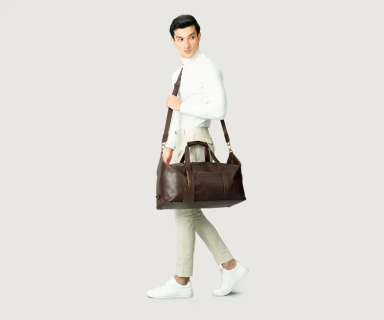 The Dale Vintage Brown Leather Duffle Bag Luxury Handcrafted Leather Bag — Three-Quarter Perspective & Silhouette