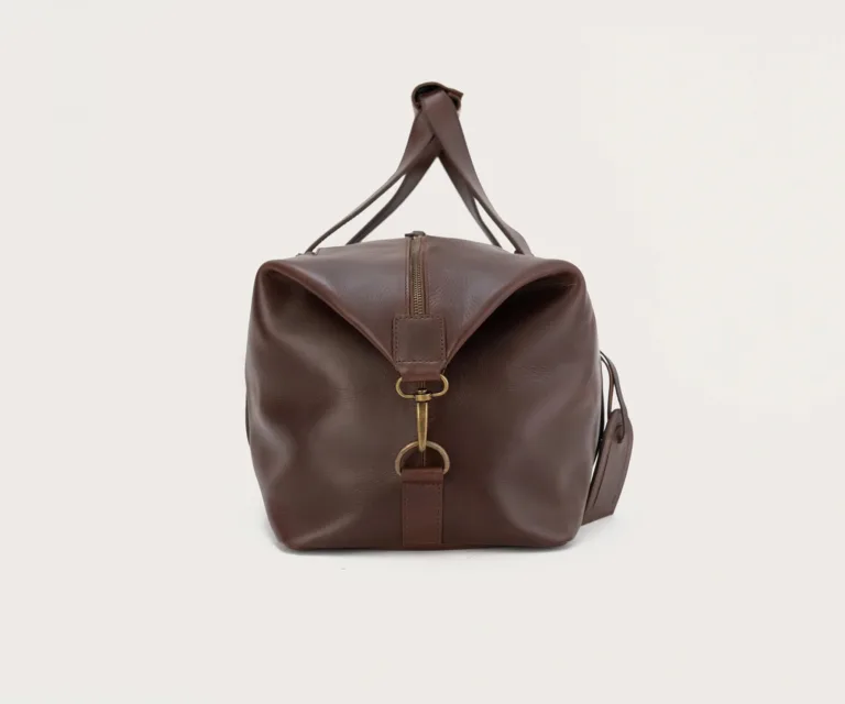 The Dale Vintage Brown Leather Duffle Bag Luxury Handcrafted Leather Bag — Rear Profile & Trolley Strap Reinforcement