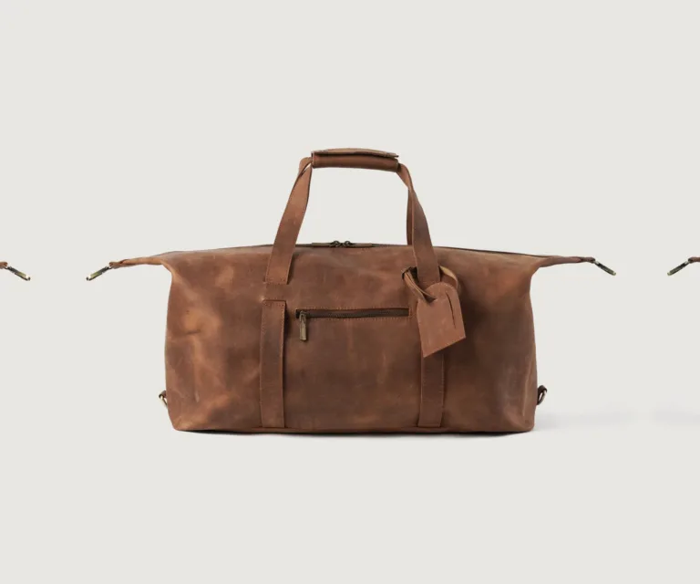 The Dale Vintage Tan Brown Leather Duffle Bag Luxury Handcrafted Leather Bag — Front Exterior Hero Presentation