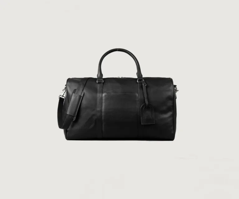 The Darrio Black Leather Duffle Bag — Hero Presentation