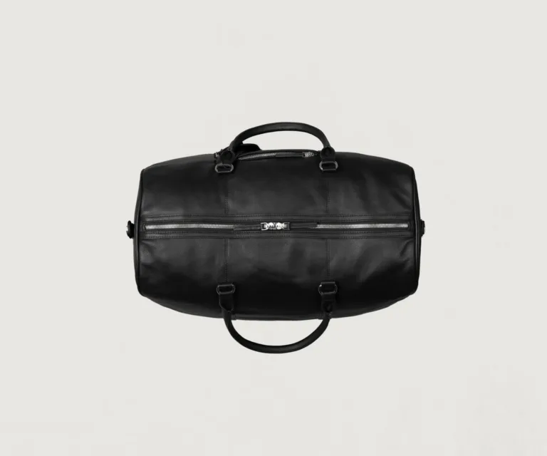 The Darrio Black Leather Duffle Bag — Rear Back View & Silhouette