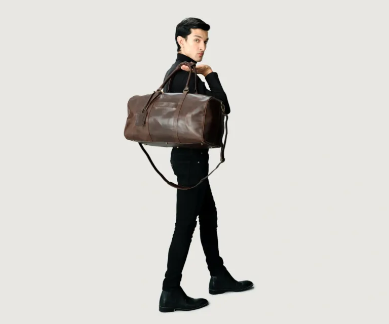 The Darrio Vintage Brown Leather Duffle Bag Luxury Handcrafted Leather Bag — Three-Quarter Perspective & Silhouette