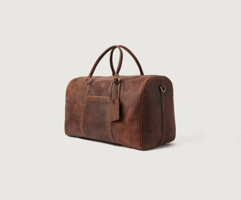 The Darrio Vintage Distressed Brown Leather Duffle Bag Luxury Handcrafted Leather Bag — Artisan Hardware & Zipper Craftsmanship