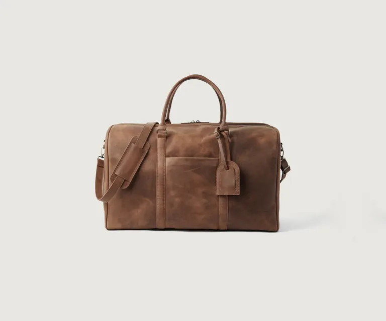 The Darrio Vintage Tan Brown Leather Duffle Bag Luxury Handcrafted Leather Bag — Front Exterior Hero Presentation
