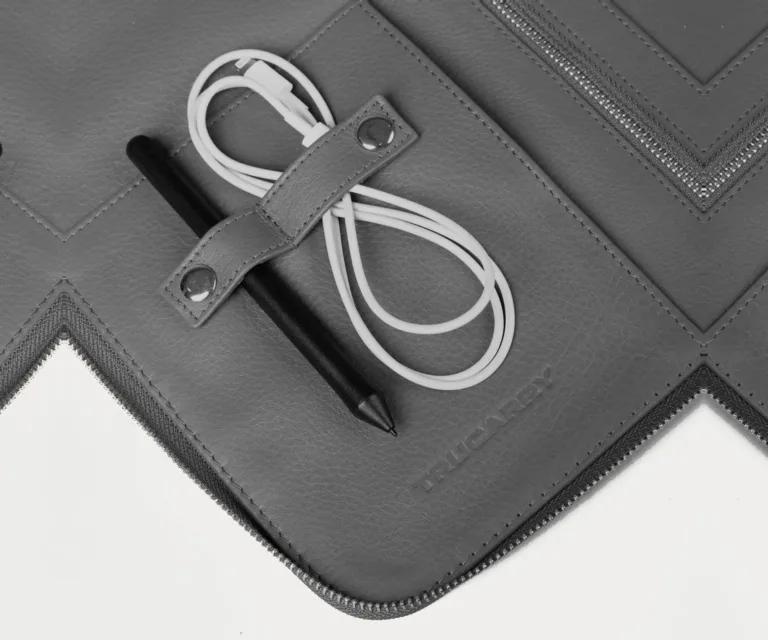 The Eclectic Grey Leather Folio Organizer Luxury Handcrafted Leather Bag — Artisan Hardware & Zipper Craftsmanship