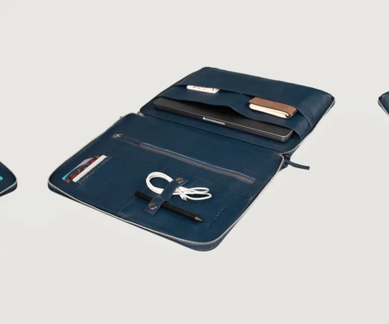 The Eclectic Midnight Blue Leather Folio Organizer Luxury Handcrafted Leather Bag — Artisan Hardware & Zipper Craftsmanship