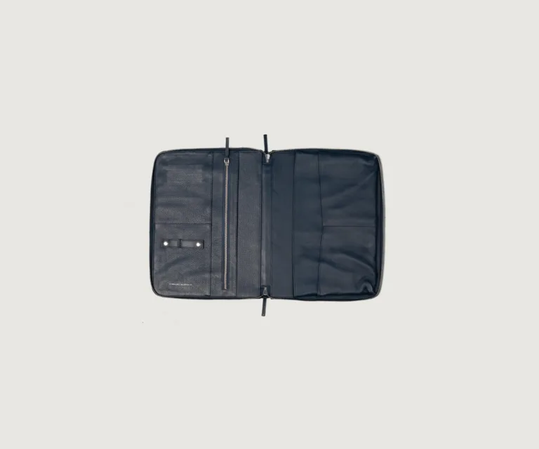 The Eclectic Midnight Blue Leather Folio Organizer Luxury Handcrafted Leather Bag — Rear Profile & Trolley Strap Reinforcement