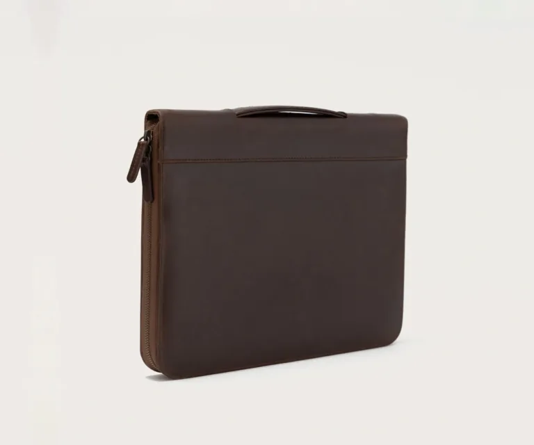 The Eclectic Vintage Brown Leather Folio Organizer Luxury Handcrafted Leather Bag — Artisan Hardware & Zipper Craftsmanship