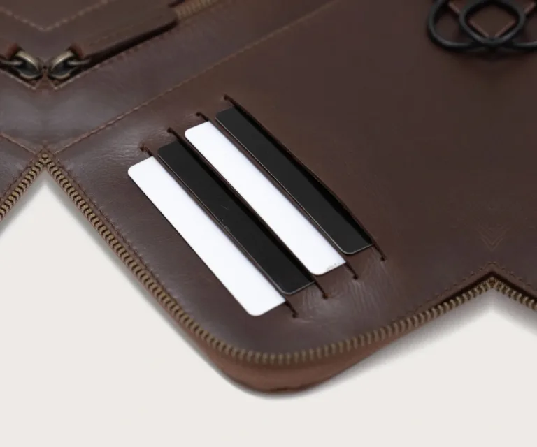 The Eclectic Vintage Brown Leather Folio Organizer Luxury Handcrafted Leather Bag — Scale & Carrying Perspective Presentation