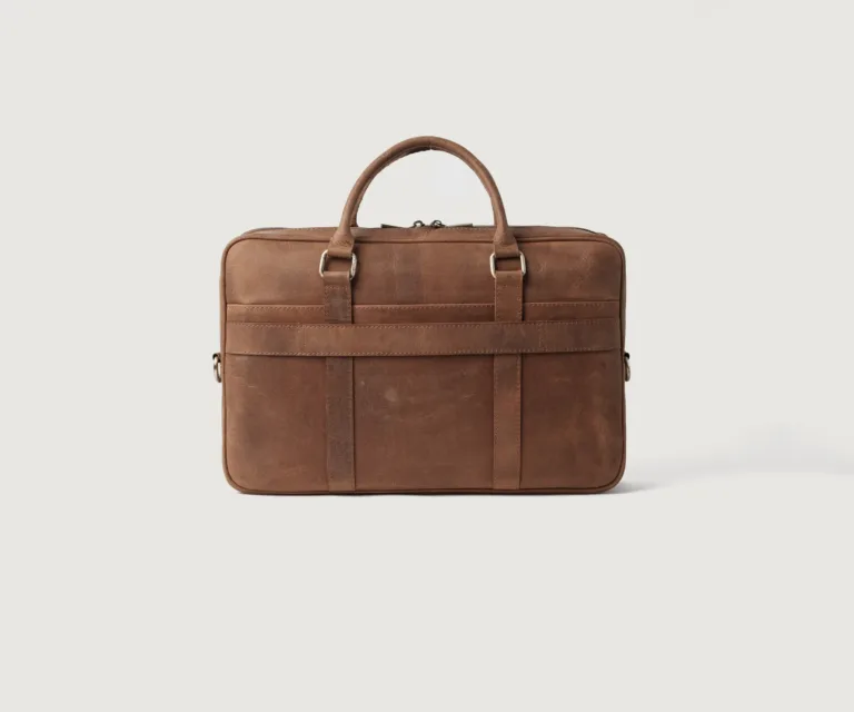 The Preston Vintage Tan Leather Briefcase Luxury Handcrafted Leather Bag — Front Exterior Hero Presentation