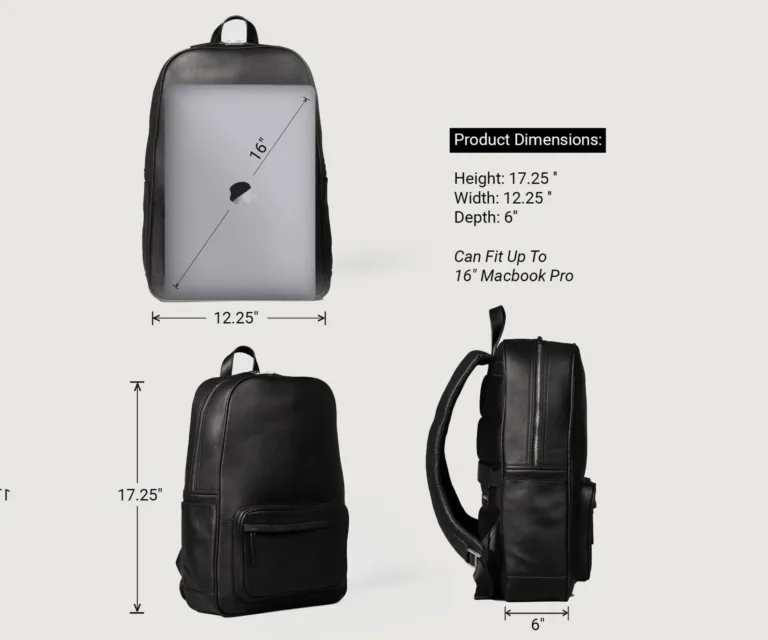 The Philos Black Leather Backpack — Front Architectural & Material Detail