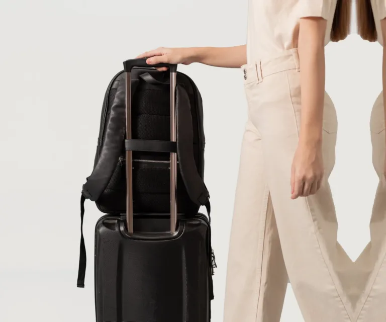 The Philos Black Leather Backpack — Full Editorial Model Presentation