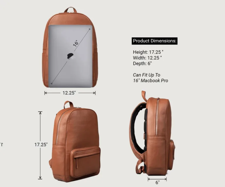 The Philos Brown Leather Backpack — Front Detail Macro
