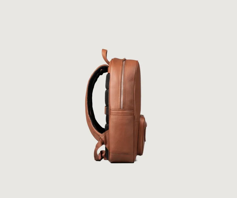 The Philos Brown Leather Backpack — Rear Profile View