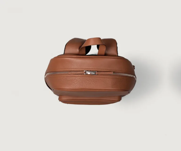 The Philos Brown Leather Backpack — Hardware & Texture Macro