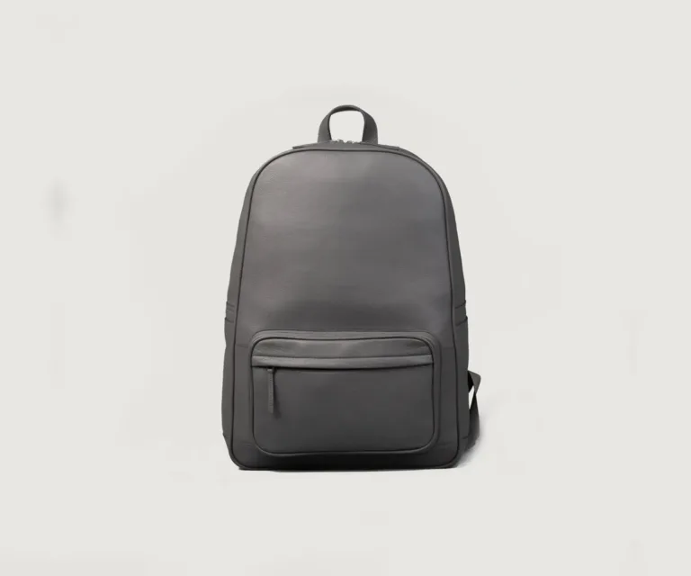 The Philos Grey Leather Backpack — Front Hero View