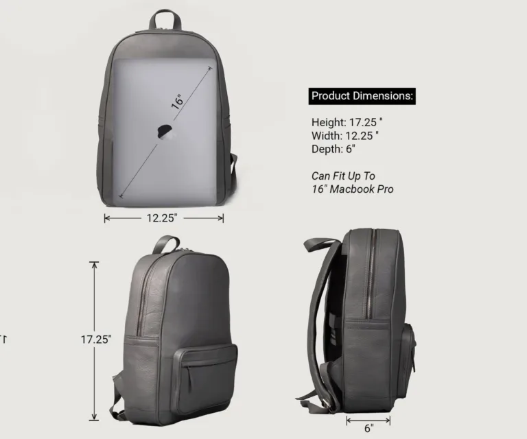 The Philos Grey Leather Backpack — Front Detail Macro