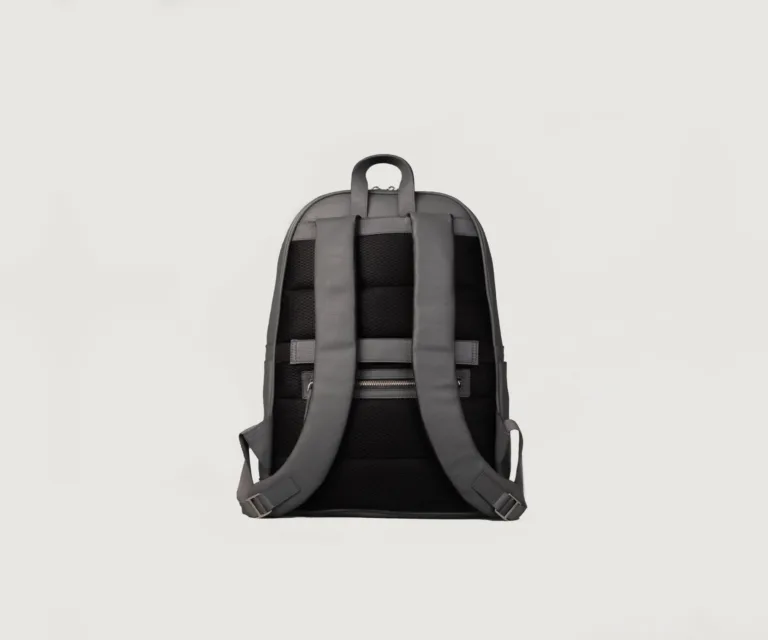 The Philos Grey Leather Backpack — Editorial Presentation View