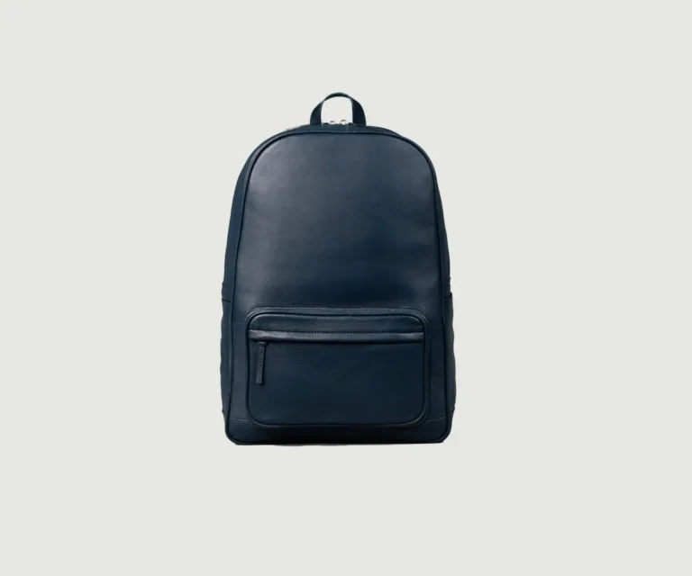 The Philos Midnight Blue Leather Backpack Luxury Handcrafted Leather Bag — Front Exterior Hero Presentation