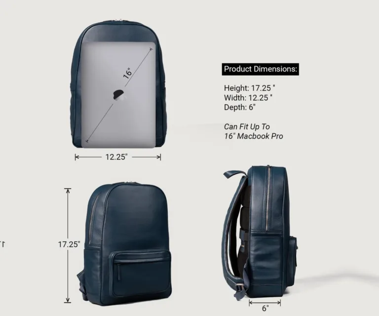 The Philos Midnight Blue Leather Backpack Luxury Handcrafted Leather Bag — Spacious Interior & Organization Layout