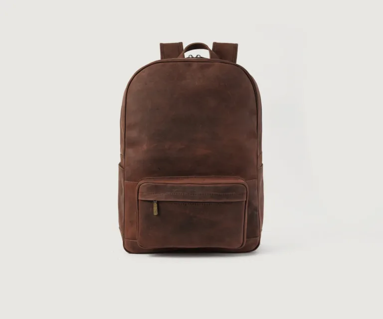 The Philos Vintage Distressed Brown Leather Backpack Luxury Handcrafted Leather Bag — Front Exterior Hero Presentation